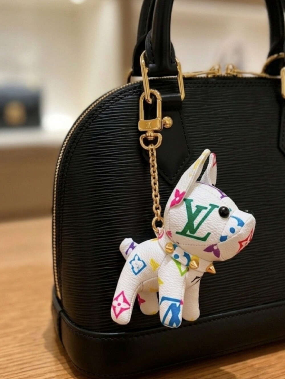 White Monogram Bully Dog Bag Charm